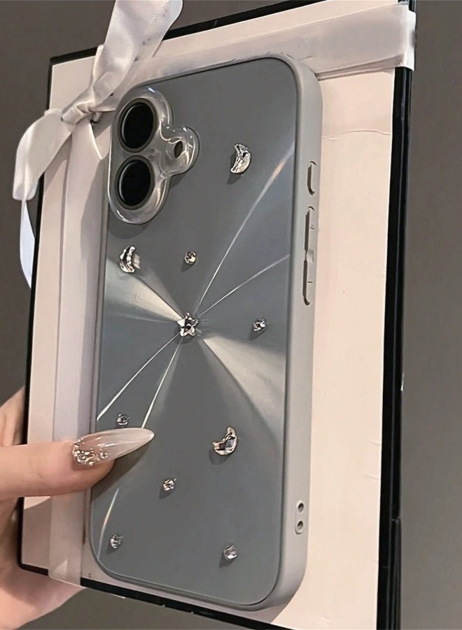 ShebSheb Luxury Glitter Cute 3D Stars Moon Aurora Laser Case Compatible With iPhone 16,CD Pattern Shining Glass Lens Protection Soft Back Cover - Image 2