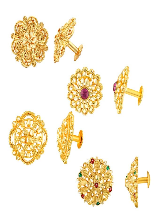 MEENAZ Earrings For Women girls Combo Set Pack Traditional Temple 1 One Gram Gold 18k Copper Brass Ruby Meenakari South Indian Screw Back Studs Tops Stud Fashion Stylish Hoop Bali Ear rings combo-M57 - Image 1