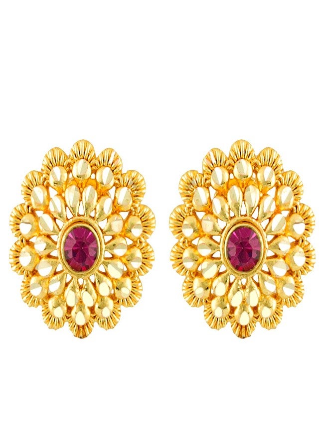 MEENAZ Earrings For Women girls Combo Set Pack Traditional Temple 1 One Gram Gold 18k Copper Brass Ruby Meenakari South Indian Screw Back Studs Tops Stud Fashion Stylish Hoop Bali Ear rings combo-M57 - Image 4
