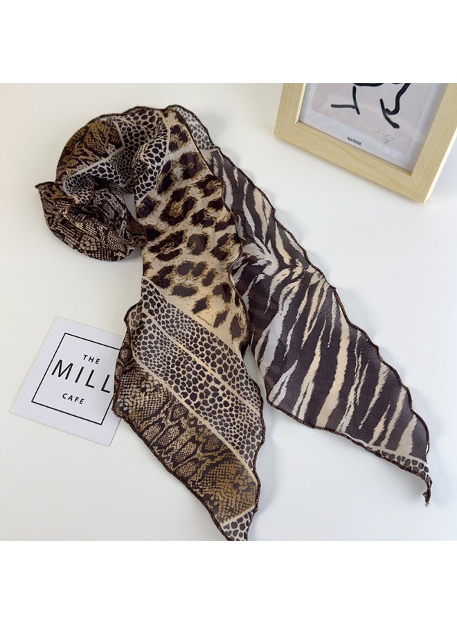 Vintage Spice Girl Style Leopard Print Wave Dot Scarf Women's High-end Long Scarf Scarf Thin Pure Style Neck Belt