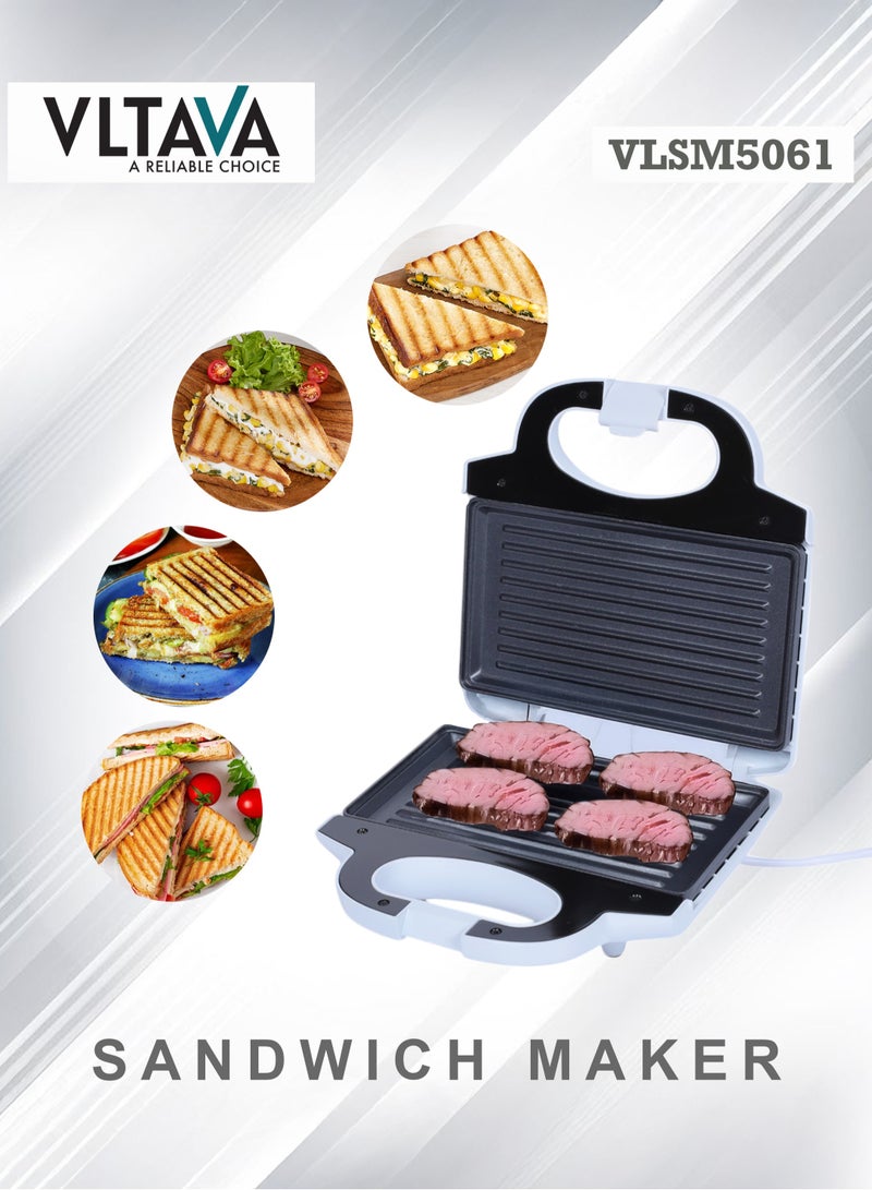 VLTAVA 2 Slice Grill Maker – Non-Stick Sandwich Maker with Handle Locking System, Indicator Light, Overheat Protection (750W) VLSM5061 White/Black - Image 1