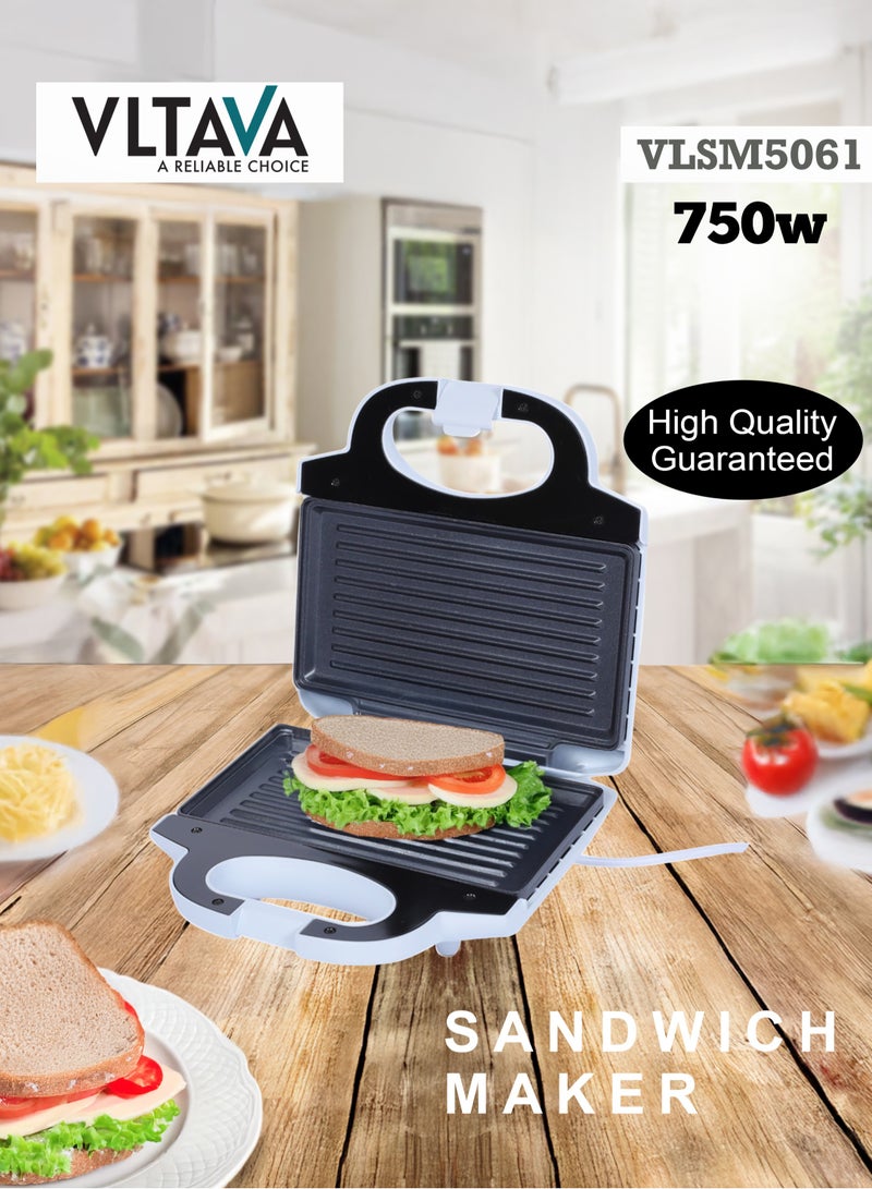 VLTAVA 2 Slice Grill Maker – Non-Stick Sandwich Maker with Handle Locking System, Indicator Light, Overheat Protection (750W) VLSM5061 White/Black - Image 4