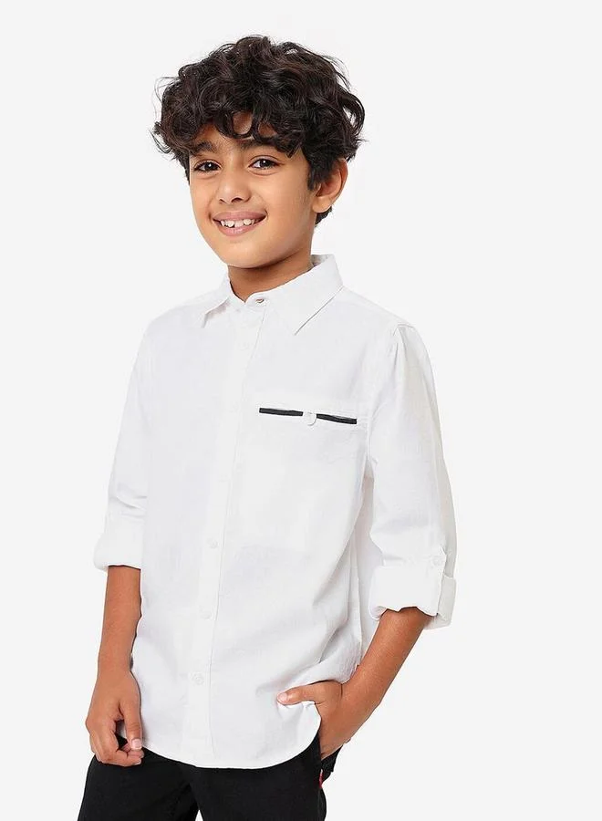 Bonkids Regular Long Sleeve Printed Off White Cotton Shirt 100 % Cotton