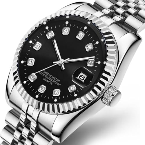 SENRUD Men's Classic Design Analog Quartz Watches Fashion Business Watch Stainless Steel Waterproof Date Casual Wrist Watch for Men (Silver Black) - Image 2