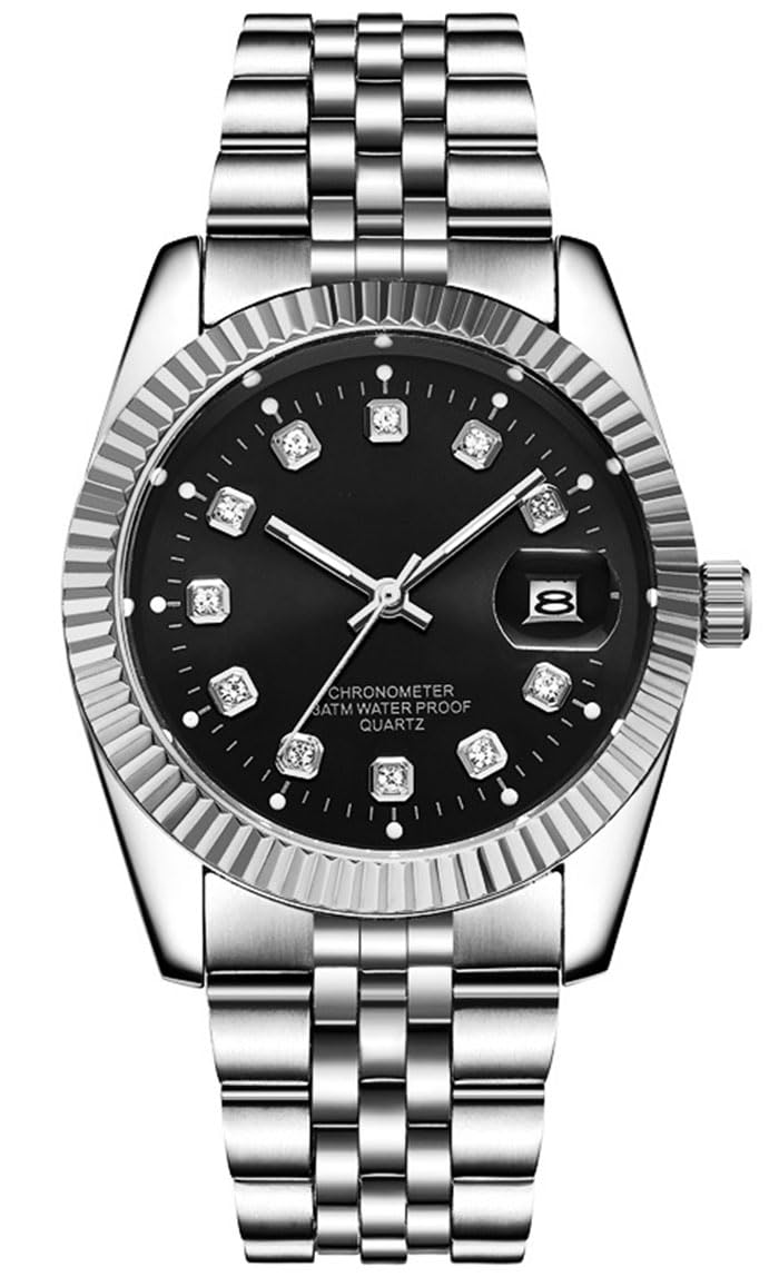 SENRUD Men's Classic Design Analog Quartz Watches Fashion Business Watch Stainless Steel Waterproof Date Casual Wrist Watch for Men (Silver Black) - Image 1