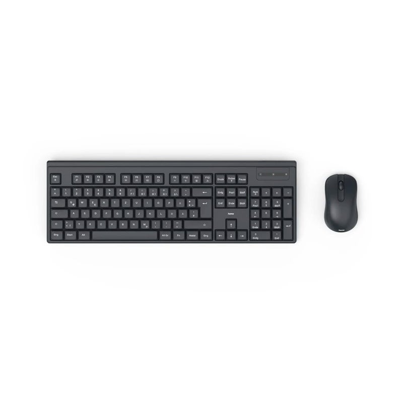 Hama WKM-100 Wireless Keyboard and Mouse Set, Black, Full Format with Number Block, 2.4 GHz, 10 m Range - Image 1