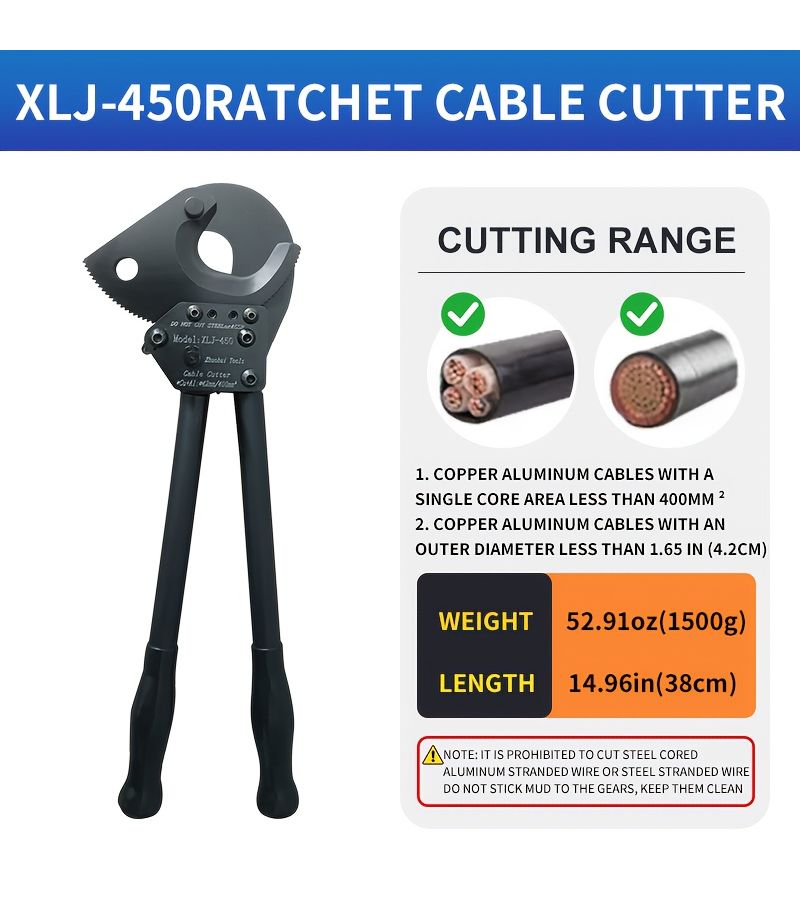 LC50 Ratchet Cable Cutter Shear Wire Pliers Electricians Manual Cutting Tool - Image 5