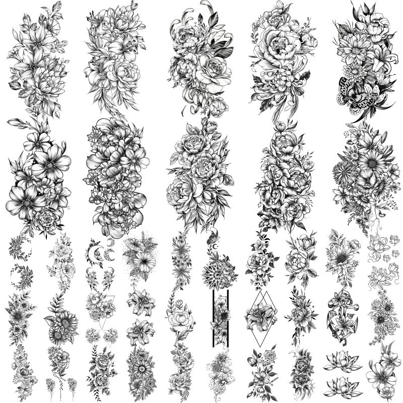 Yazhiji Yazhiji 40 sheets Lasting Temporary Tattoos Large Chrysanthemum and Lotus Flowers Collection Waterproof Temporary Fake Tattoo Stickers for Women and Girls