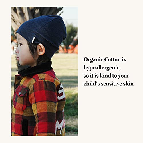 CHARM Toddler Organic Beanie Boys - Slouchy Cotton Kids Warm Knit Hat Girls Navy - Image 3