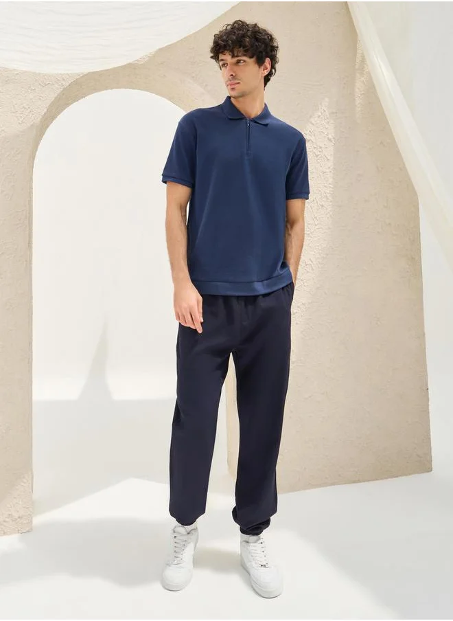 Styli Textured Concealed Zipper Relaxed Polo T-Shirt