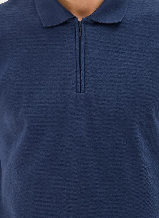 Styli Textured Concealed Zipper Relaxed Polo T-Shirt