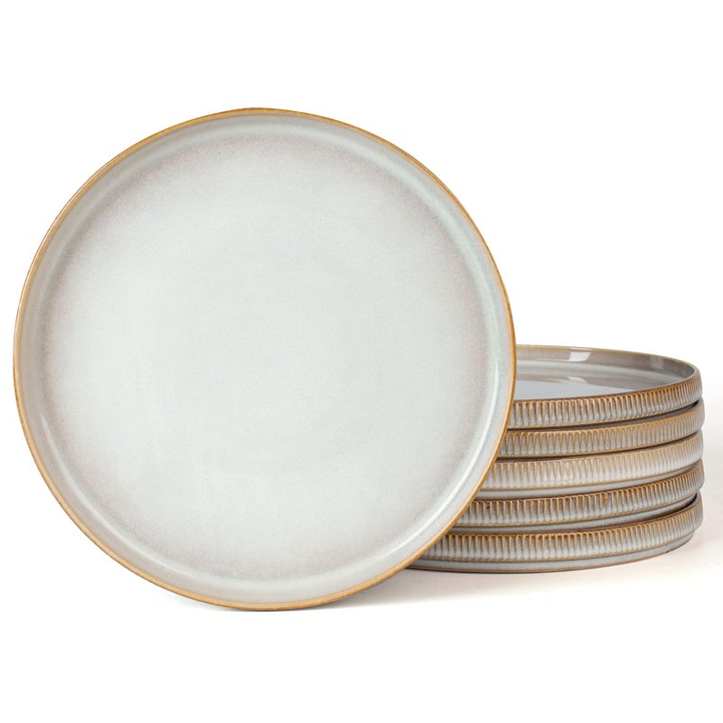 famiware Star Dinner Plates for 6 10 inches Plate Set Scratch Resistant Stoneware Dinnerware Kitchen Modern Rustic Serving Dishes Cappuccino White