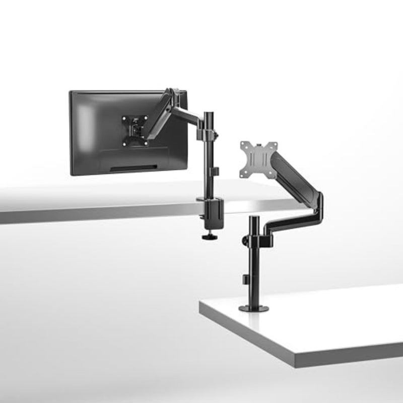 Gaming and office use pole-mounted gas spring single monitor arm in black aluminum alloy with height adjustment, supports 17-32 screens up to 9 kg, VESA compatible - Image 2