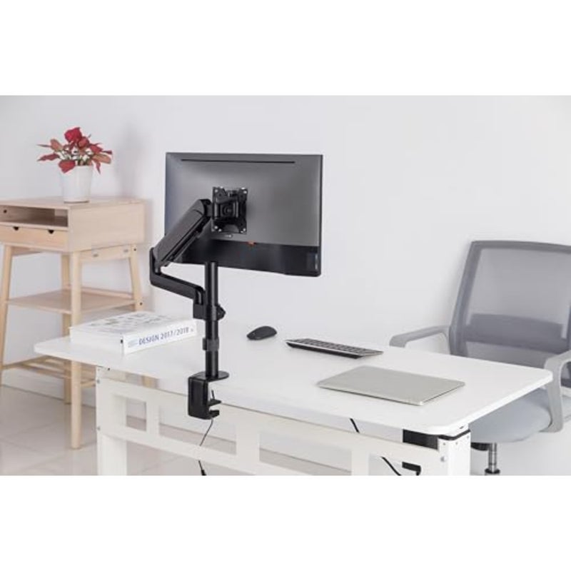 Gaming and office use pole-mounted gas spring single monitor arm in black aluminum alloy with height adjustment, supports 17-32 screens up to 9 kg, VESA compatible - Image 5
