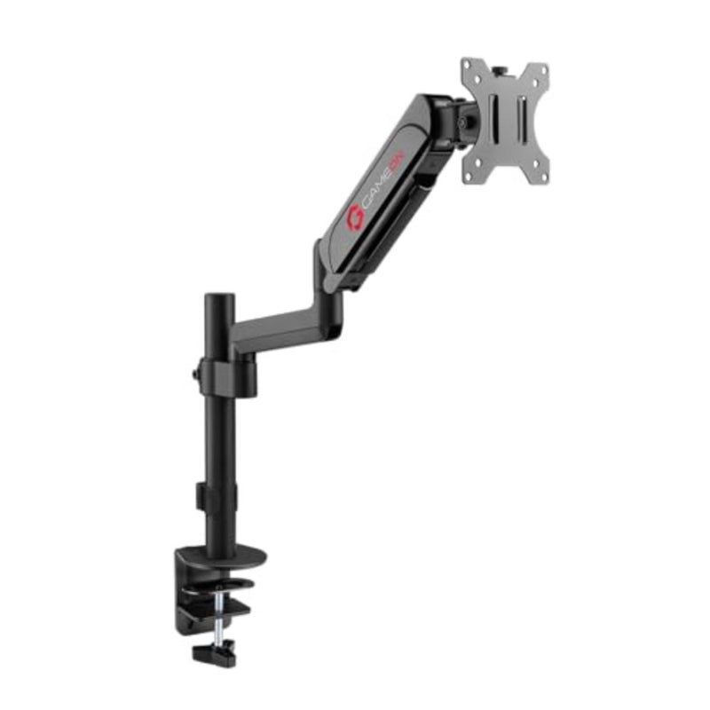 Gaming and office use pole-mounted gas spring single monitor arm in black aluminum alloy with height adjustment, supports 17-32 screens up to 9 kg, VESA compatible - Image 1
