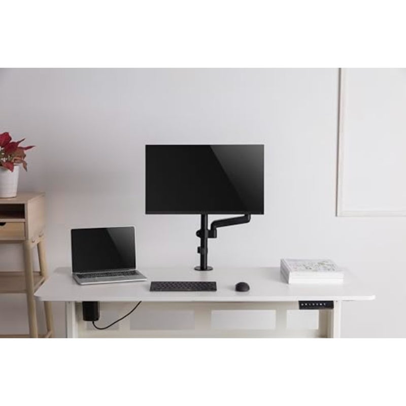 Gaming and office use pole-mounted gas spring single monitor arm in black aluminum alloy with height adjustment, supports 17-32 screens up to 9 kg, VESA compatible - Image 3