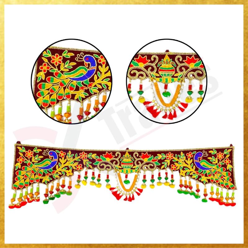 DK trades Traditional Decorations Toran For Entrance Main Door With Unique Design And Pattern Use With Woolen Threads&Soft Clothes,91 Cm,Multicolor - Image 3