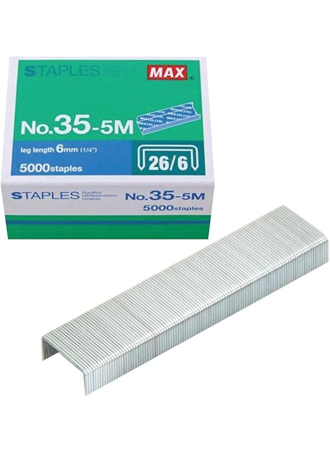 Max 35 5M Standard Staples For Usa Leg Length 6Mm 1 4" 100 Staples Per Stick For Use With Hd 50 Hd 50R Hd 50F And Other Standard Staplers 0.25" Leg Length 0.5" Crown Width 5000 Count  - Image 1