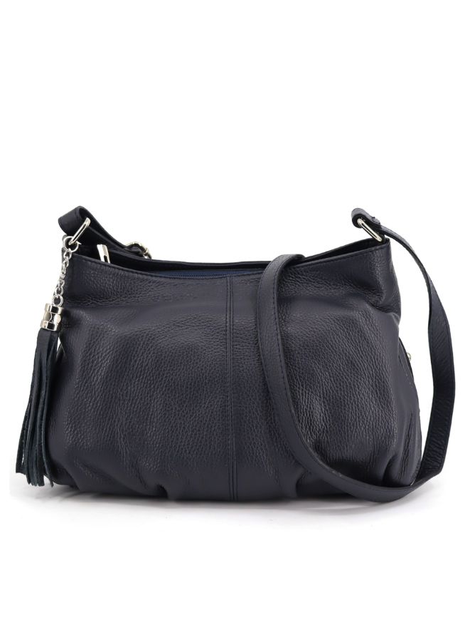 Effetty Women's medium size casual shoulder bag in leather made in Italy, Made of genuine leather, Dark Blue - Image 1