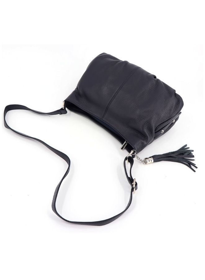 Effetty Women's medium size casual shoulder bag in leather made in Italy, Made of genuine leather, Dark Blue - Image 2