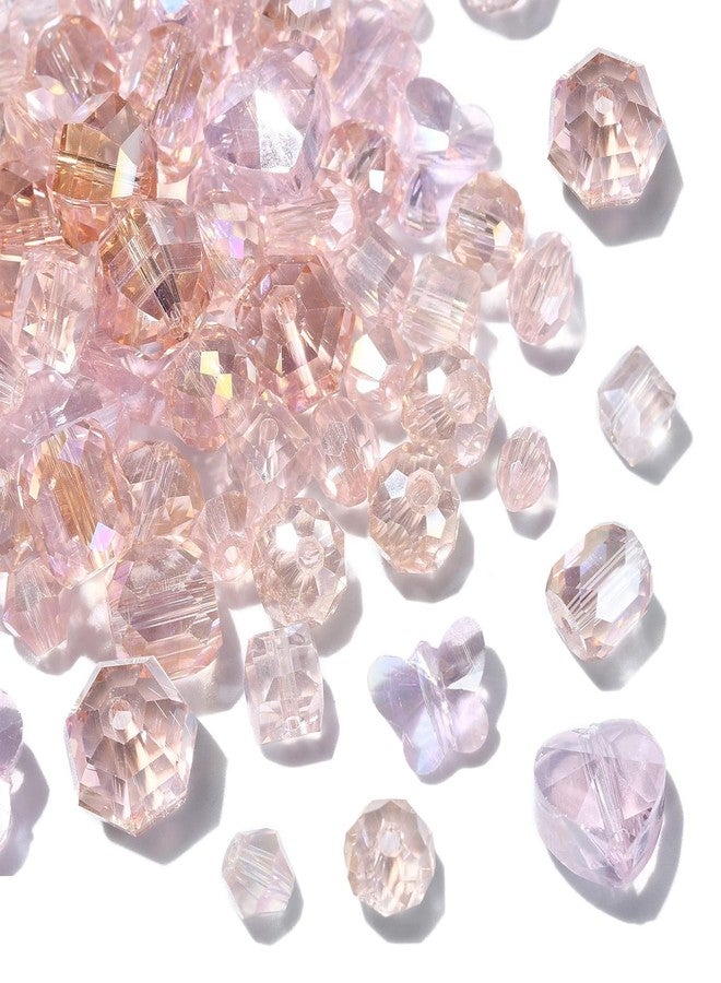 Ipotkitt 100 Pcs AB Color Glass Beads Pink Faceted Beads Mixed Shape Crystal Heart Butterfly Spacer Beads for Bracelets Necklace Crafts Jewelry Making - Image 1