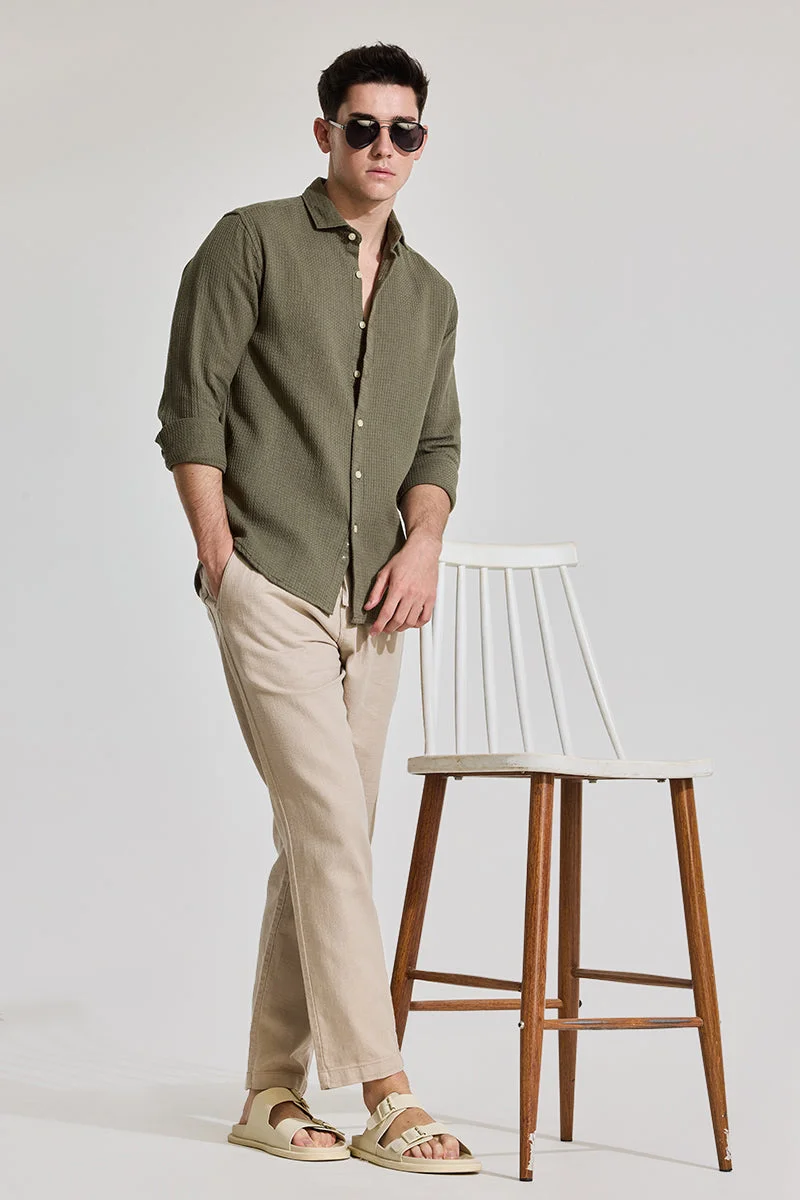 Snitch Olive Olive Slim Fit Textured Shirt for Men | Best Price UAE