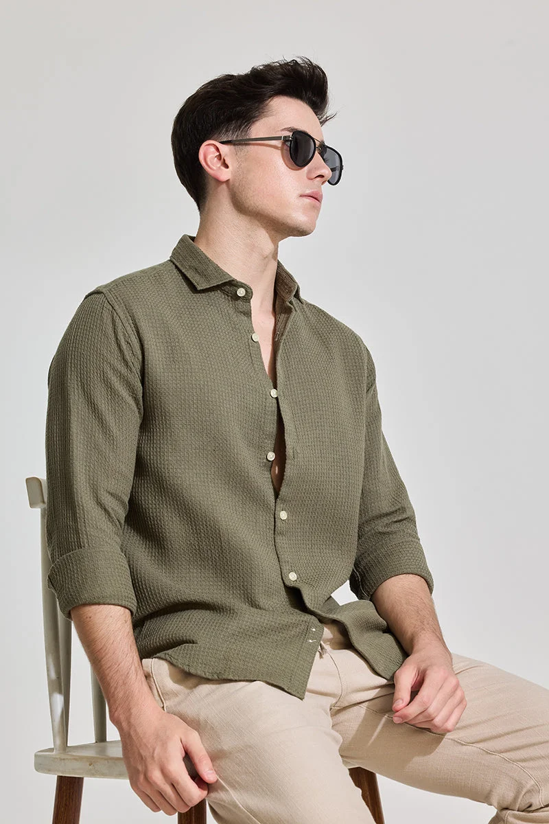 Snitch Olive Olive Slim Fit Textured Shirt for Men | Best Price UAE