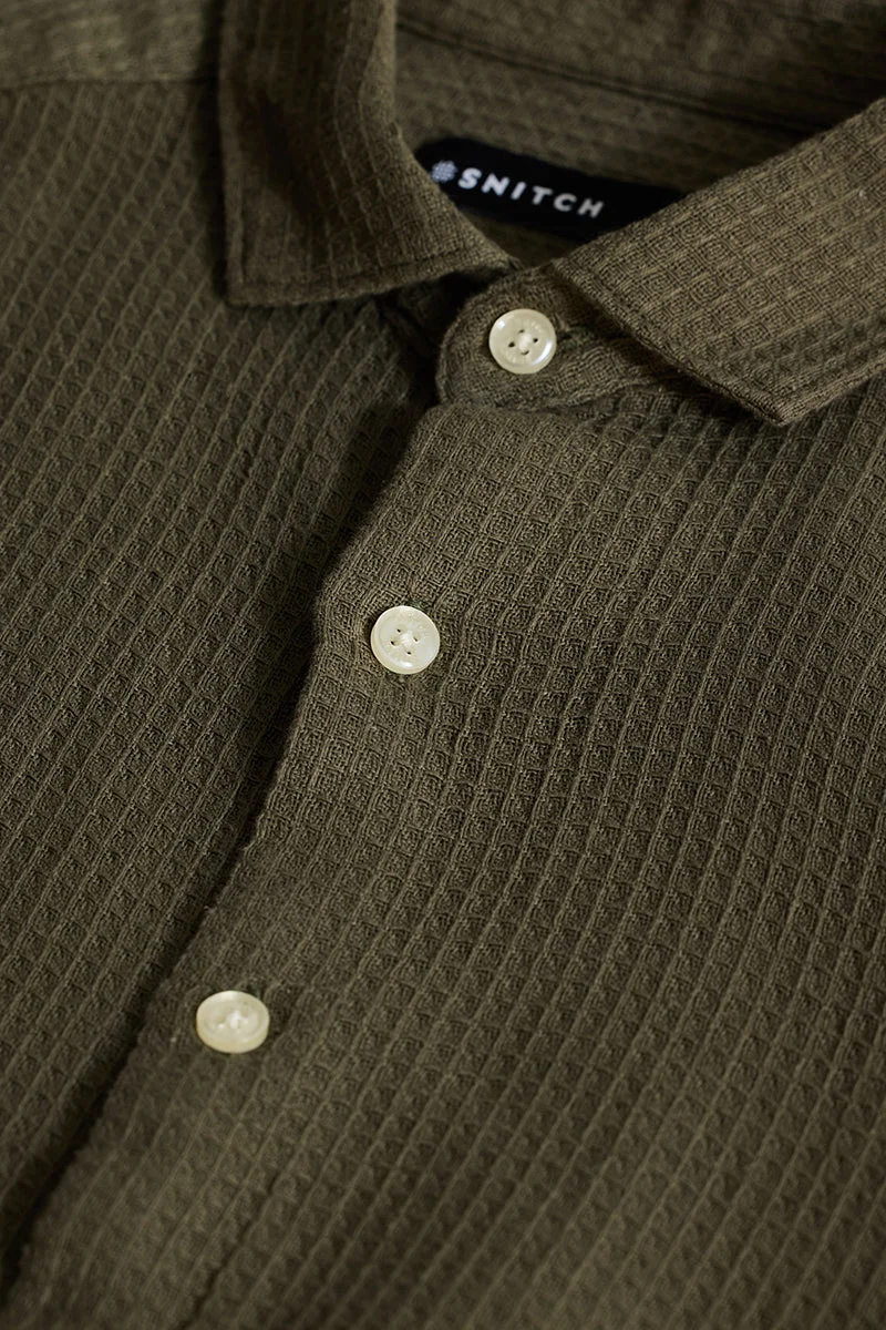 Snitch Olive Olive Slim Fit Textured Shirt for Men | Best Price UAE