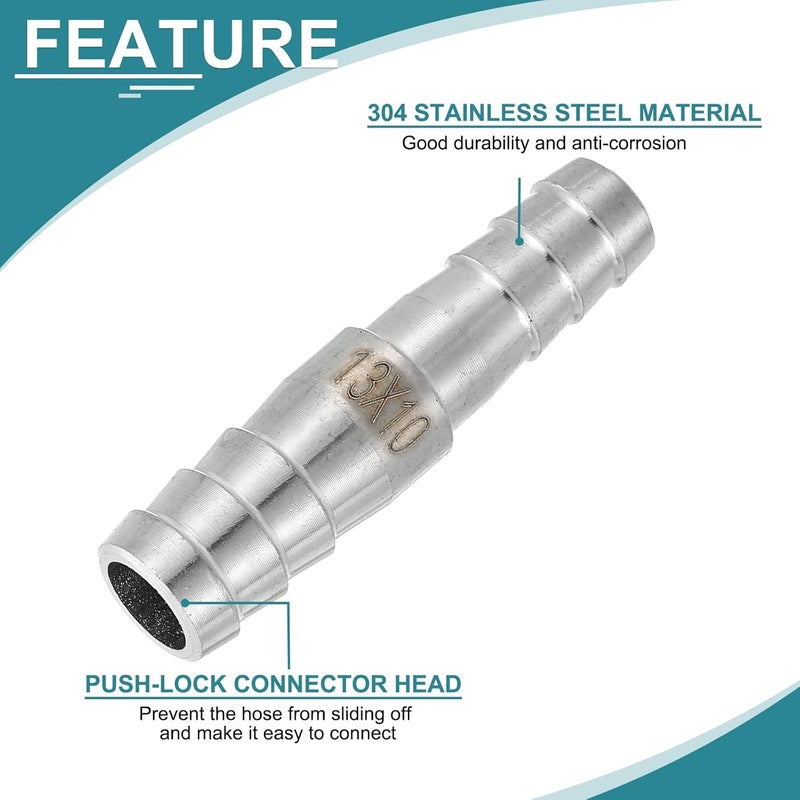 QUARKZMAN 2 pieces diameter 13 x 10 mm hose nozzle reducer pipe fitting, 304 stainless steel hose pipe fitting for vacuum systems, industrial pipe connections, silver - Image 3