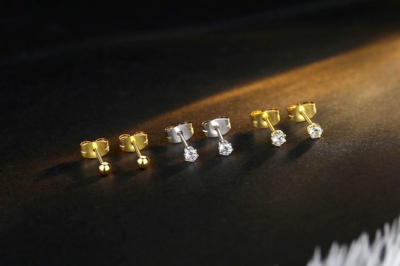 FOSIR 10 Pairs Tiny Womens Surgical Stainless Steel Clear Cubic Zirconia Stud Earrings, Hypoallergenic 316L Earrings Set - Image 5
