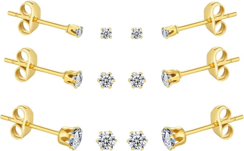 FOSIR 10 Pairs Tiny Womens Surgical Stainless Steel Clear Cubic Zirconia Stud Earrings, Hypoallergenic 316L Earrings Set - Image 1