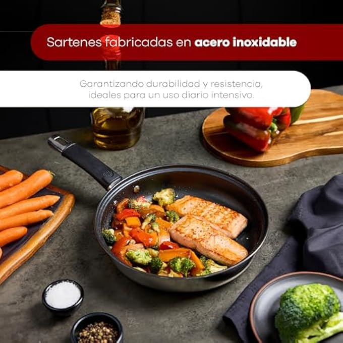 بيرجنر طقم مغرفة 6 قطع من المقالي 202428 سم، 3 واقيات من الفولاذ المقاوم للصدأ، طلاء غير لاصق، مقابض سيليكون، أجزاء كاملة خالية من حمض بيرفلورو الأوكتانويك - Image 4