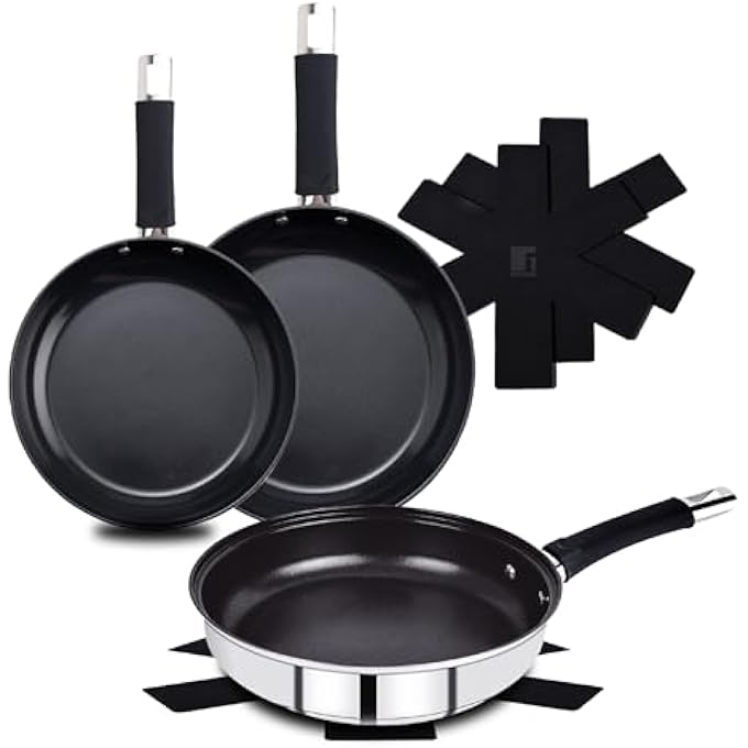 بيرجنر طقم مغرفة 6 قطع من المقالي 202428 سم، 3 واقيات من الفولاذ المقاوم للصدأ، طلاء غير لاصق، مقابض سيليكون، أجزاء كاملة خالية من حمض بيرفلورو الأوكتانويك - Image 2