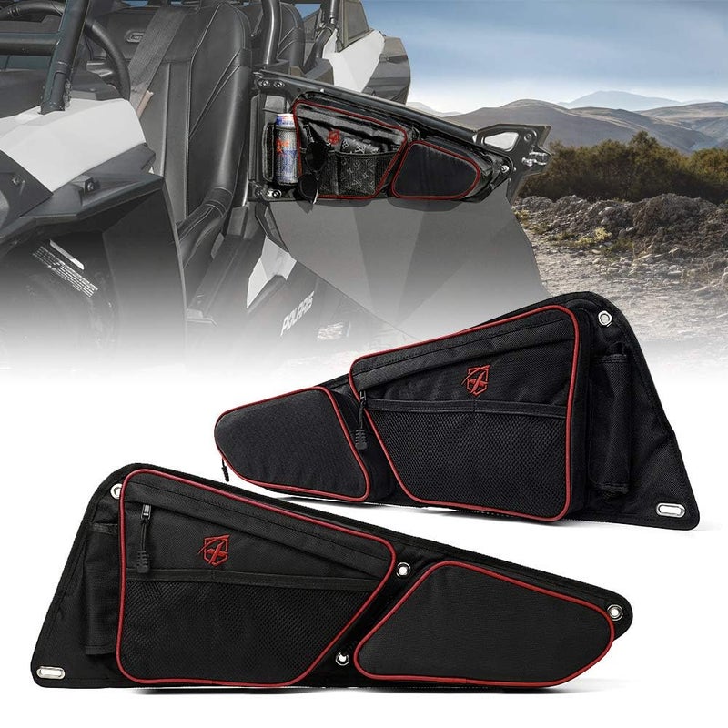 Xprite UTV Front Side Door Storage Bags with Knee Pad Compatible with Door Panels for 20142020 Polaris RZR XP Turbo Turbo S 1000 S900 Black Red - Image 2