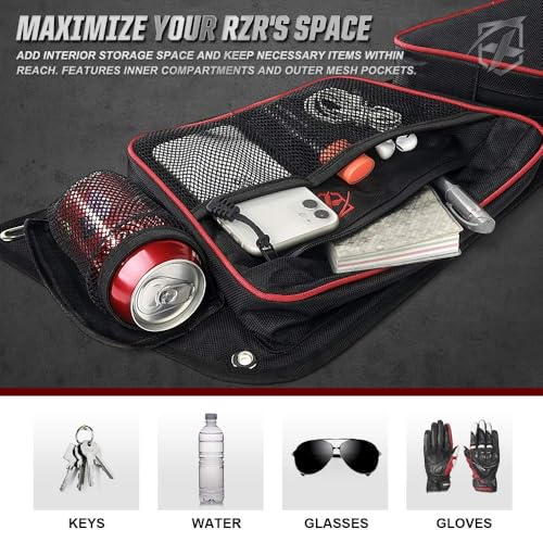 Xprite UTV Front Side Door Storage Bags with Knee Pad Compatible with Door Panels for 20142020 Polaris RZR XP Turbo Turbo S 1000 S900 Black Red - Image 3