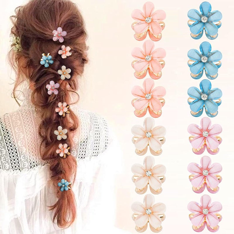 CUBACO 12pcs Mini Flower Hair Clips for Girls Small Hair Decoration for Girls Hair Accessories for Girls