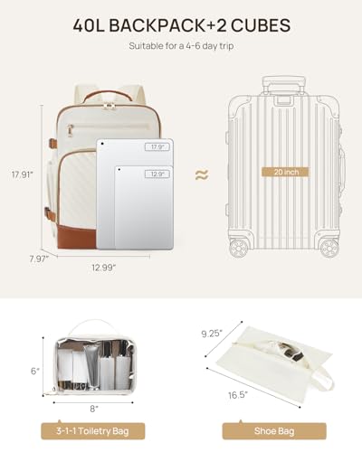 Telena Travel Backpack for Women, 17.3 inch Laptop TSA Carry On Personal Item Size Flight Approved Travel Bag Daypack with Multi-Pockets for Work, Travel, Business, Beige-Brown - Image 5