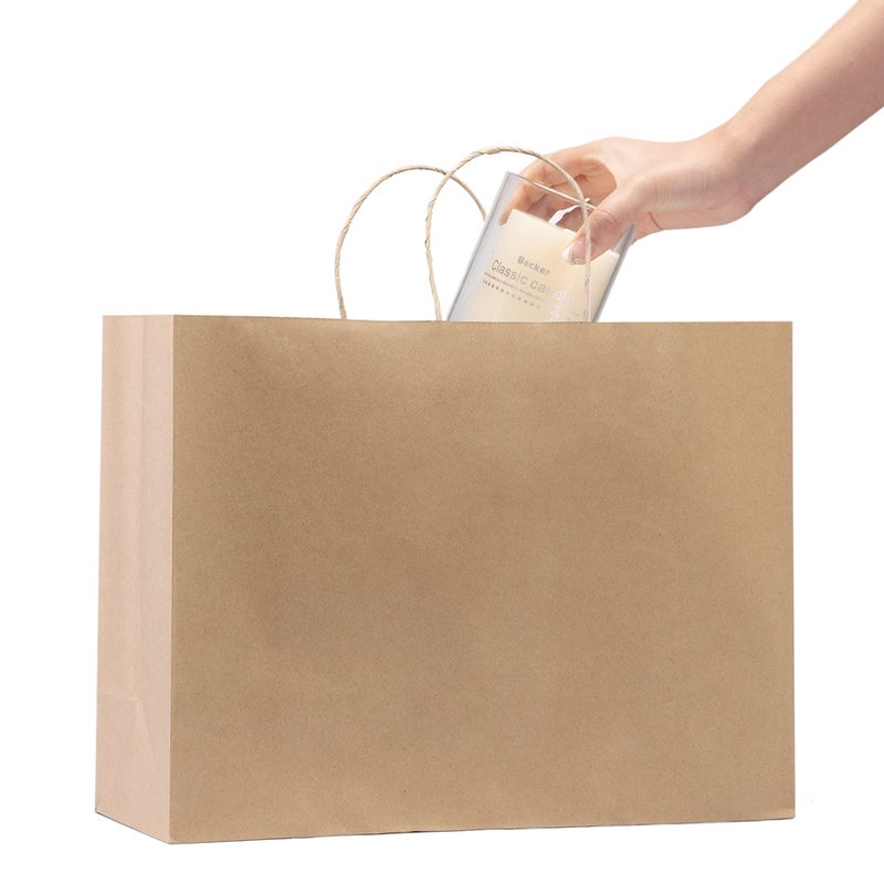 GSSUSA 16x6x12 Brown Kraft Paper Bags with Handles Gift Bags Bags for Small Business Paper Shopping Bags Grocery Bags Shopping Bags for Boutique Merchandise Food Service Take Out Bulk 25 Pack