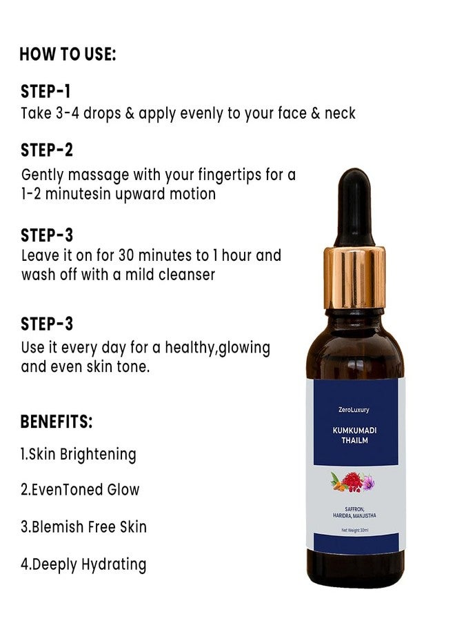 ZeroLuxury® Pure and Natural Kumkumadi Tailam Reveal Your Inner Glow Elevate Your Skincare Routine-30ML - Image 3