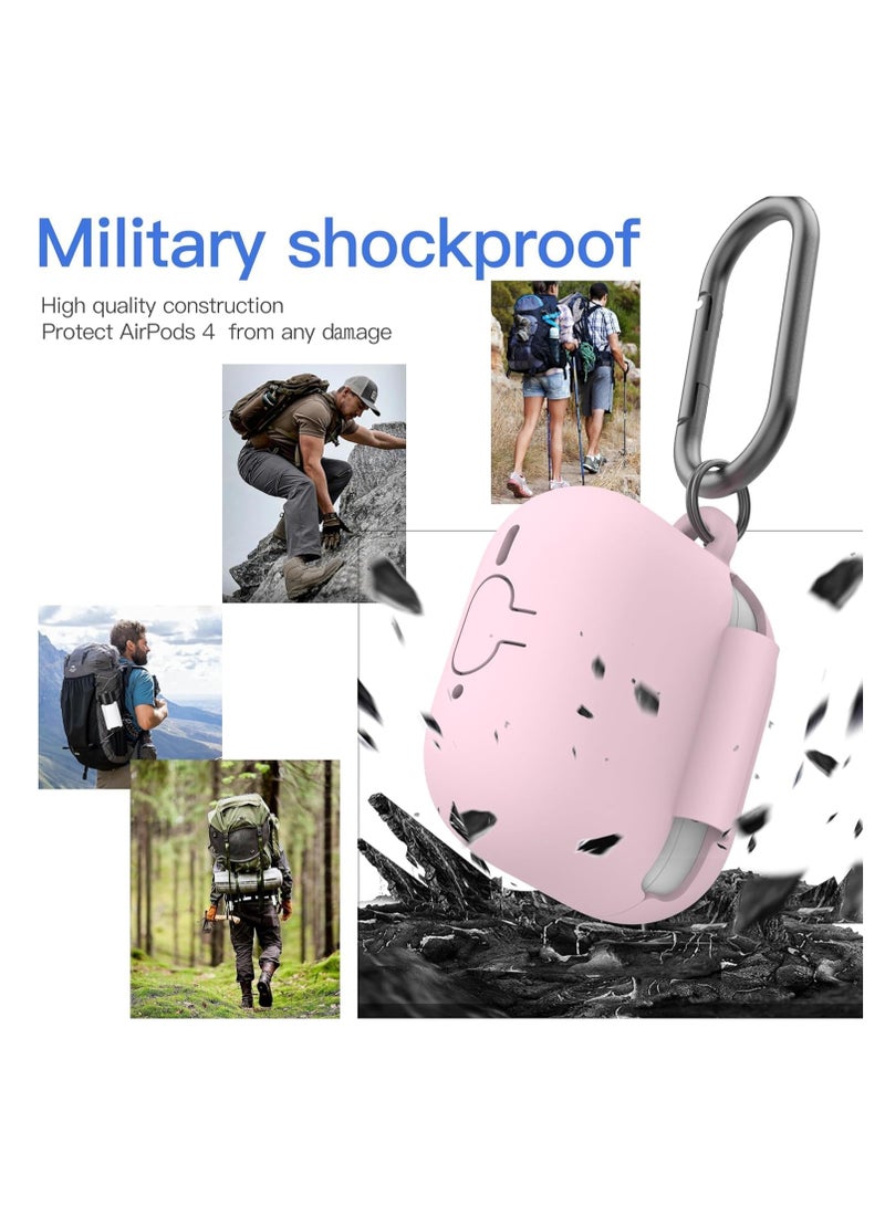FOCUS AirPods 4th Generation Case Silicone Cover 2024 Soft Silicone Shock-Absorbing for AirPods 4 Case with Keychain Pink - Image 4