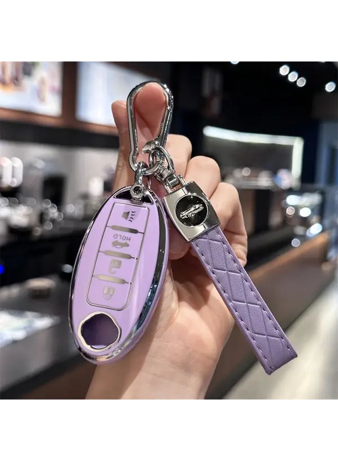 Purple Key Fob Cover with Keychain for Nissan Altima Maxima Murano Rogue Qashqai X Trail Versa Infiniti FX35 QX60 - Image 3