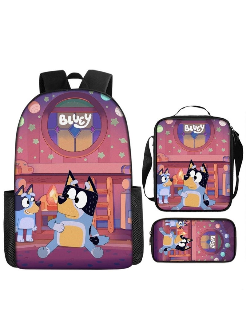 general مجموعة من 3 قطع من حقائب الظهر Bluey Family Anime حقائب الظهر خفيفة الوزن من Bluey Family وحقائب الوجبات وحقائب الأقلام وحقائب الظهر اللطيفة - Image 1