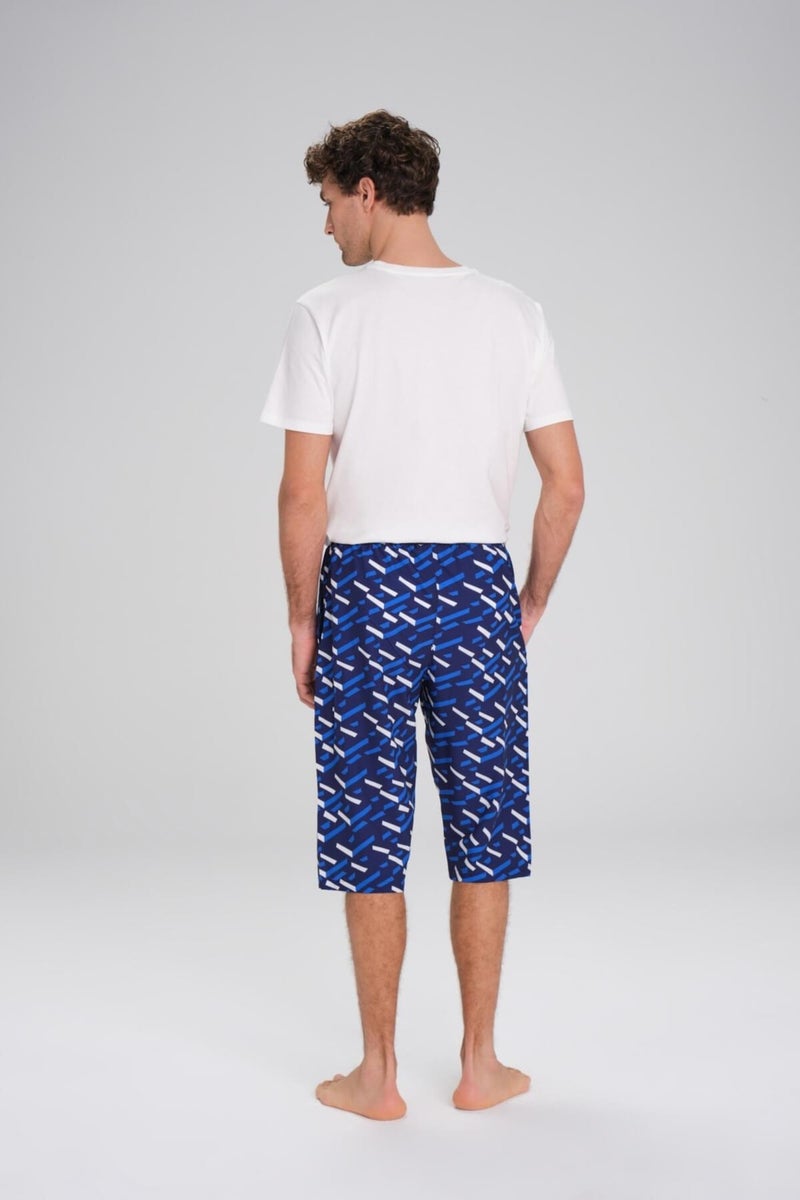 Haşema Patterned Navy Blue Long Men's Pool and Sea Shorts 24-18  - Image 5