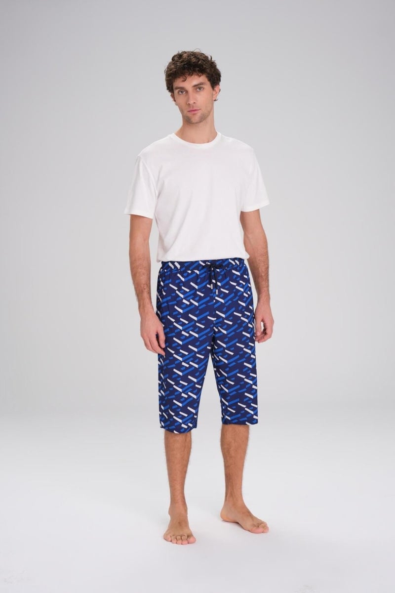 Haşema Patterned Navy Blue Long Men's Pool and Sea Shorts 24-18  - Image 1