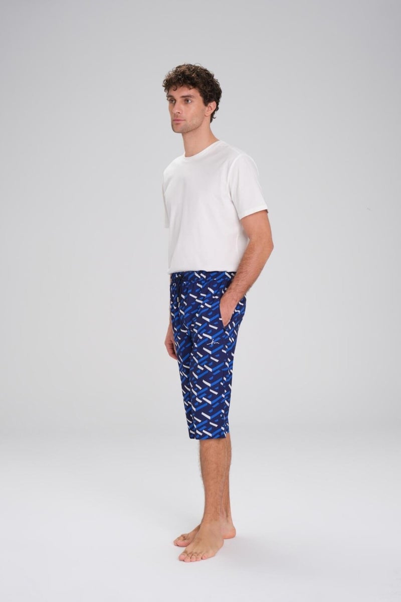 Haşema Patterned Navy Blue Long Men's Pool and Sea Shorts 24-18  - Image 4