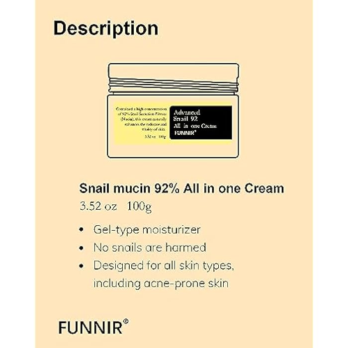 FUNNIR Snail Mucin Moisturizer 92%, Lightweight Moisturing Cream, 100g, Youthful and Radiant Formula, Repair Face Cream for All Skin Types, Skincare Products - Image 2