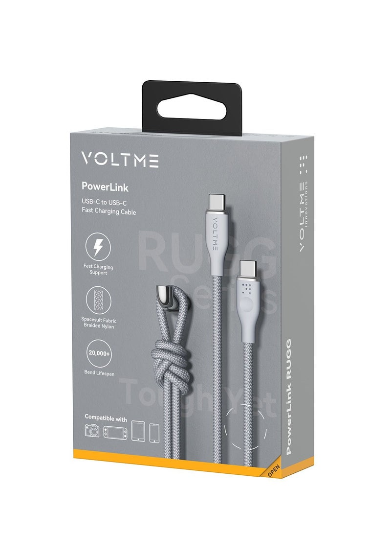 USB C to USB C Cable - Powerlink Rugg Double Nylon Fast Charging Cord 1m - 60W Power Delivery PD Compatible with iPhone 16 Series, iPhone 15 Series, iPad Pro/Air, MacBook Pro/Air, Galaxy S24/S23 Ultra, Huawei P60, Xiaomi, and More - Durable & High-Speed Charging- Grey