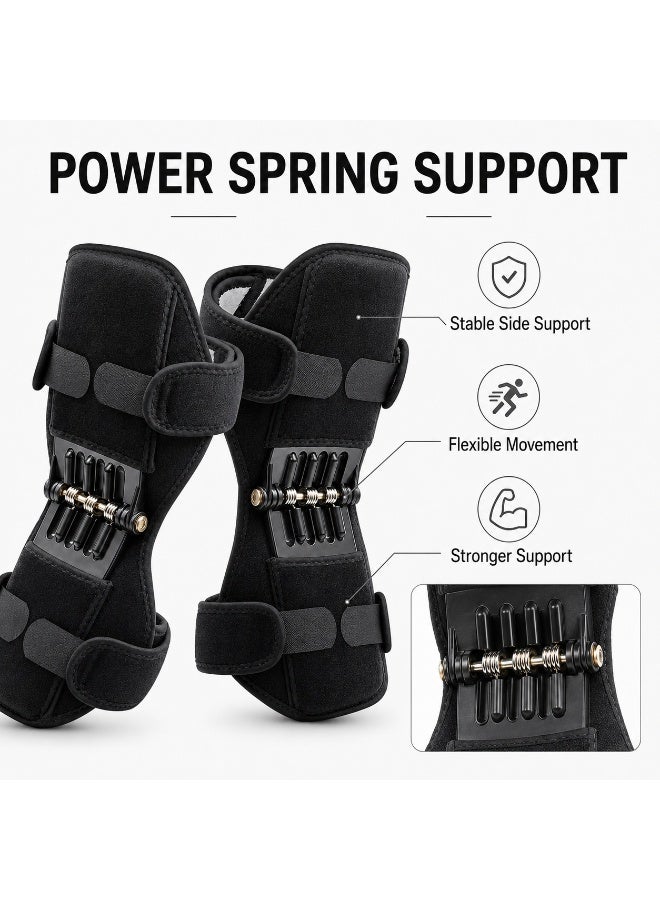 Tanyaz Knee Support Brace, 2 PCS Adjustable Knee Support, Black Knee Brace with Carbon Steel Spring Support, Stable Knee Wrap for Daily Use, Sports, Walking, Workout - Image 3