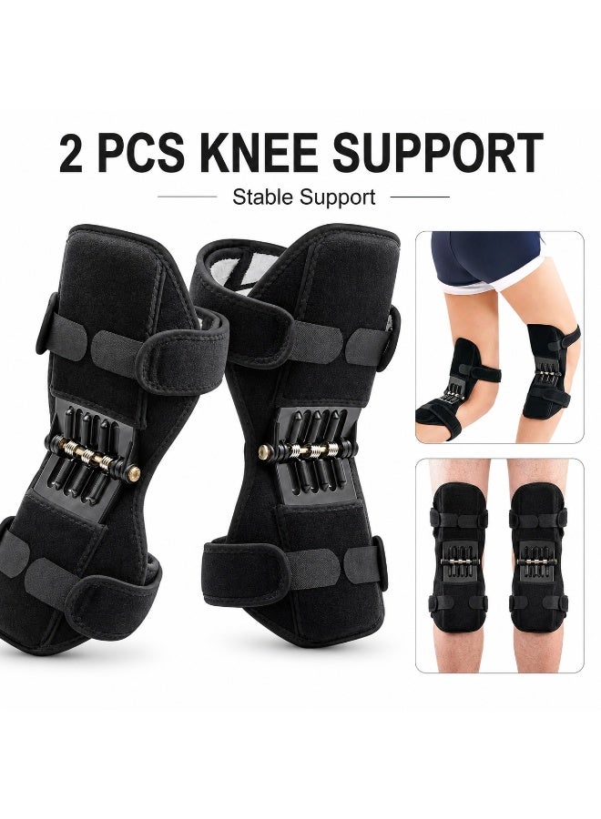 Tanyaz Knee Support Brace, 2 PCS Adjustable Knee Support, Black Knee Brace with Carbon Steel Spring Support, Stable Knee Wrap for Daily Use, Sports, Walking, Workout - Image 2