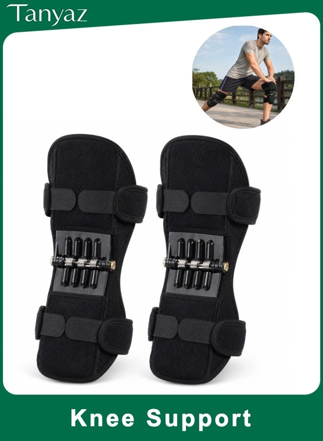 Tanyaz Knee Support Brace, 2 PCS Adjustable Knee Support, Black Knee Brace with Carbon Steel Spring Support, Stable Knee Wrap for Daily Use, Sports, Walking, Workout - Image 1
